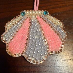 Beaded Shell charm with Pink and Gray Accents